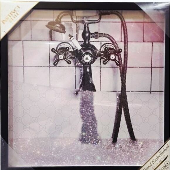 Instinct Style Vintage-Style Chanel Faucet w/Gucci Background Framed Wall Decor - Picture 1 of 5